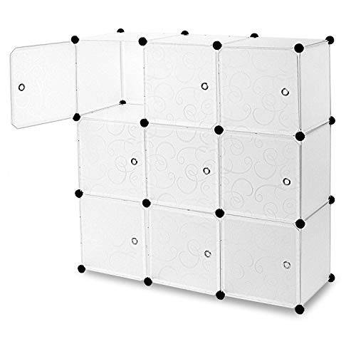 Book Cover Work-It! Cube Storage Organizer - 9 Cubes | Stackable Portable Closet Organizer Shelves, Modular Cabinet with Doors and Hammer, Translucent White, 42