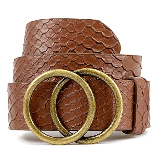 Book Cover Women Leather Belt for Jeans Dress Waist Belts with Double Ring Buckle by LOKLIK