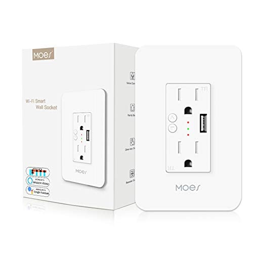 Book Cover MOES WiFi Smart Wall Outlet,15A Divided Control 2 in Wall Socket with USB Interface,Smart Life/Tuya APP Remote Control Compatible with Alexa and Google Home No Hub Required, 2.4G WiFi (NOT 5G)