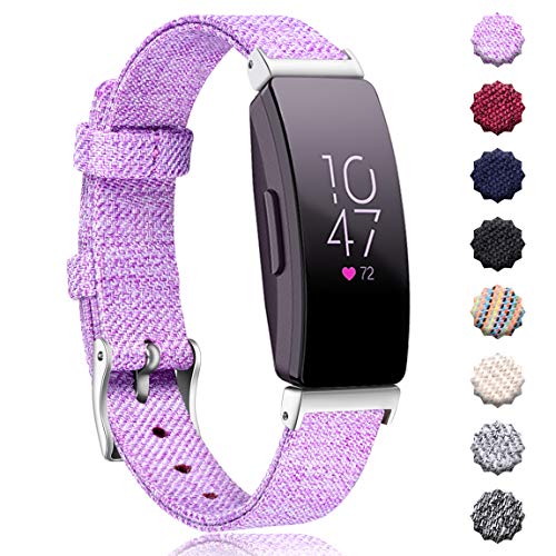 Book Cover Maledan Replacement Bands Compatible with Fitbit Inspire HR and Inspire Activity Tracker, Breathable Woven Fabric Accessories Strap Watch Band for Women Men, Small, Lavender