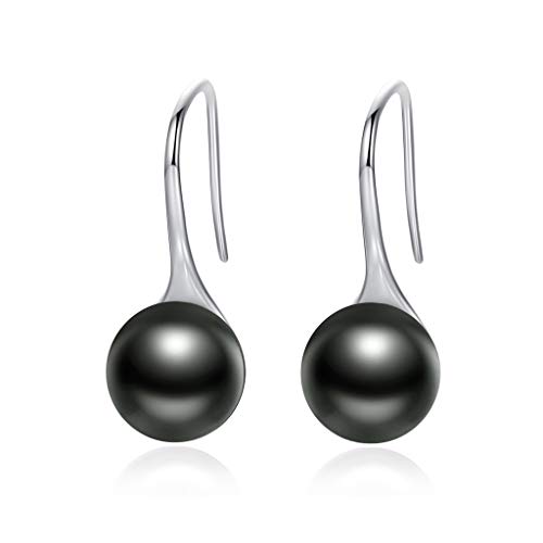 Book Cover Presentski Black Pearl Dangle Earrings 925 Sterling Silver Classic Round Pearl Tear Drop Hook Earrings Jewelry Birthday Gifts for Women