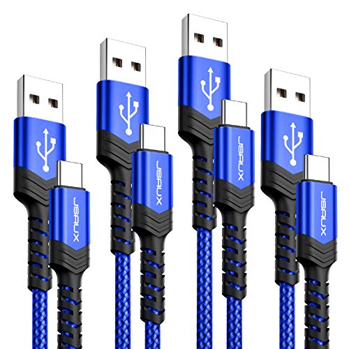 Book Cover USB Type C Cable 3A Fast Charging,JSAUX 4-Pack(10ft+6.6ft+3.3ft+1ft) USB A to C Charger Braided Charge Cord Compatible with Samsung Galaxy S10 S9 S8 Plus Note 10 9 8,Moto Z,LG V20 G8 G7 and More(Blue)