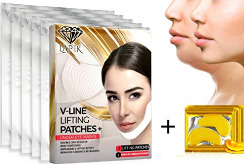 Book Cover Double Chin Reducer - V Line Face Chin Up Lifting Mask + Free Eye Patches, Neck Lift V Shape Up Contour, Vline Face Lift Mask, Korean Double Chin Remover, Face Slimmer - Firming Moisturizing Mask 7pcs