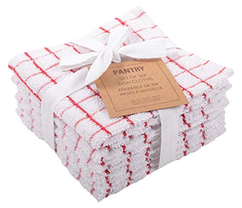 Book Cover KAF Home Pantry 100% Cotton Checkered Grid Dish Cloths | Set of 6, 12 x 12 Inches | Absorbent and Machine Washable | Perfect for Cleaning Counters, and Any Household Spills - Red