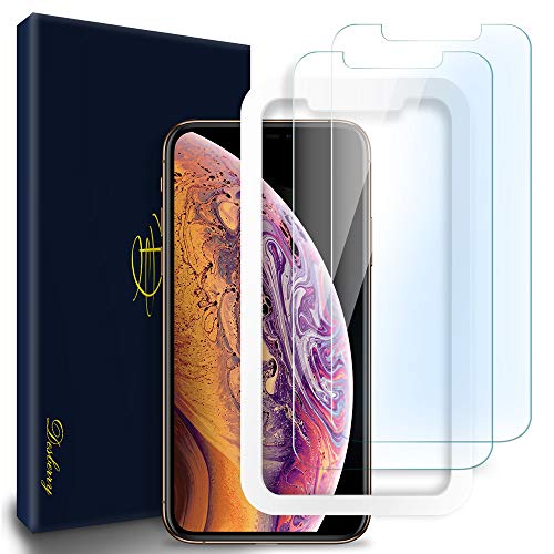 Book Cover 2-Pack Desberry iPhone X/XS Screen Protector, TrueColor Eye-Care Anti-Blue Light Tempered Glass Screen Protector for Apple iPhone X/Xs-5.8