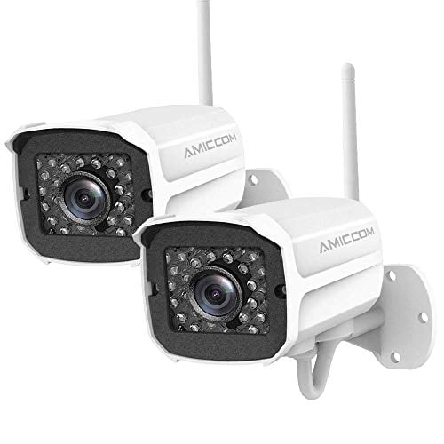 Book Cover Outdoor Security Camera (2 Pack), 1080p IP Cam 2.4G IP66 Waterproof Night Vision Surveillance System with Two-Way Audio, Motion Detection, Activity Alert, Deterrent Alarm - iOS, Android App