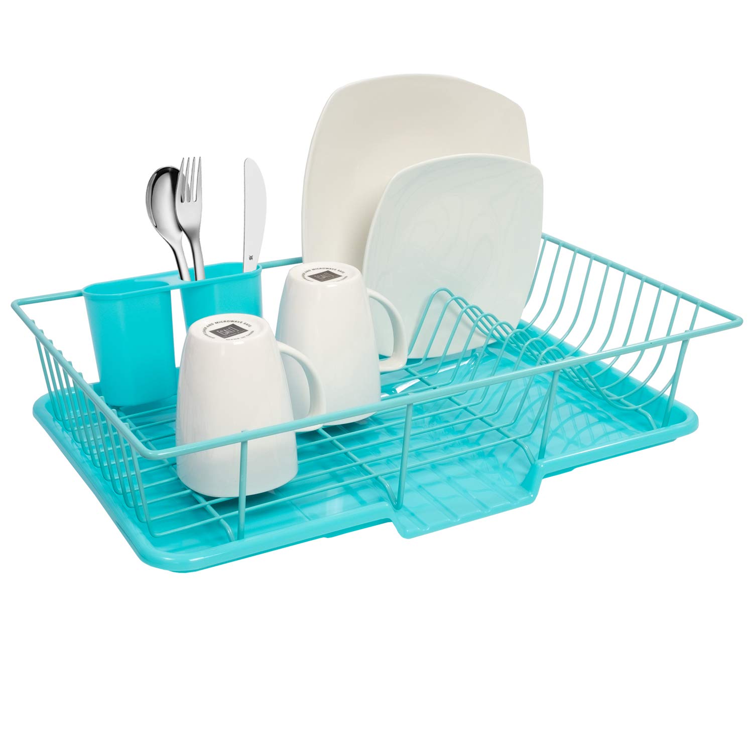Book Cover Sweet Home Collection Dish Rack Drainer 3 Piece Set with Drying Board and Utensil Holder, 17