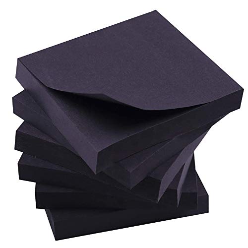 Book Cover Black Sticky Notes, 3 X 3 Inch, 100 Sheets/Pad, Self-Stick Notes Pads, Easy Post for Office, School, Home, 6 Pads (Black)