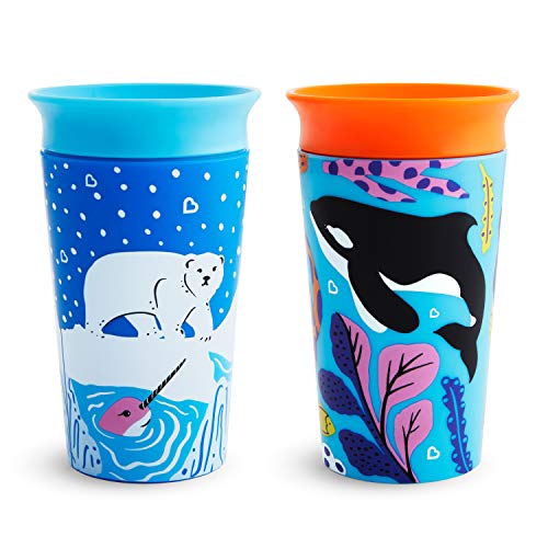 Book Cover Munchkin Miracle 360 WildLove Sippy Cup, 9 Ounce, 2 Pack, Polar Bear/Orca