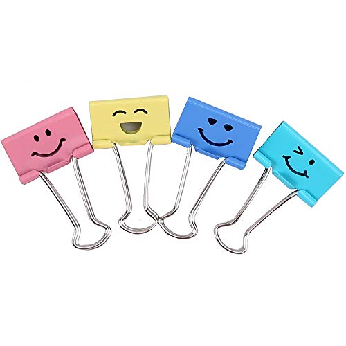 Book Cover 72 Pack Medium Paper Clips (1 inch/25mm), Smiling Face Binder Clips, Assorted Colors (1 inch)