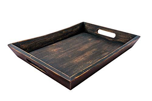 Book Cover EZDC Wooden Tray, Coffee Table Tray, Ottoman Tray Dark Brown 16 x 12â€ Modern Aesthetic Decorative Serving Tray with Handles for Drinks and Food