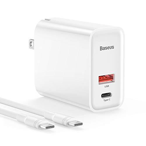 Book Cover USB C Wall Charger, Baseus 30W 2 Port Fast Charger with PD3.0 and QC3.0, Foldable Plug Charger with USB C Cable for iPhone 11/11 Pro/11 Pro Max/X/XS/Max/XR, Galaxy, MacBook Pro/iPad Pro/Air, and More