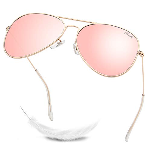 Book Cover LIVHO Classic Aviator Sunglasses for Women Men Polarized,Metal Frame Mirror UV Lens Protection(Gold Cherry powder, 58)