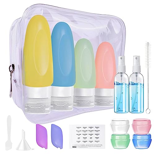 Book Cover KIKOMO 17 Pcs Silicone Travel Bottles for Toiletries, TSA Approved Leak Proof Travel Containers Squeezable Travel Accessories for Shampoo Conditioner Lotion