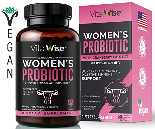 Book Cover VitalWise Probiotics for Women, Made in USA, Vegan, Women's Probiotic for Digestive, Immune & Vaginal Health with D Mannose & Cranberry Extract, UTI & Vaginosis Relief, Yeast Control, 10 Billion CFU