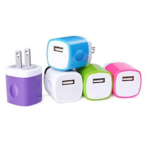 Book Cover USB Wall Charger, GiGreen 5PC Single Port USB Cube Plug 1A/5V Fast Travel Charging Block Wall Adapter Compatible Phone XS MAX/X/8/7/6S Plus, Samsung S10/S9+/S8/S7/S6 Edge/Note 8, LG G7/G6/G5/V30, Moto