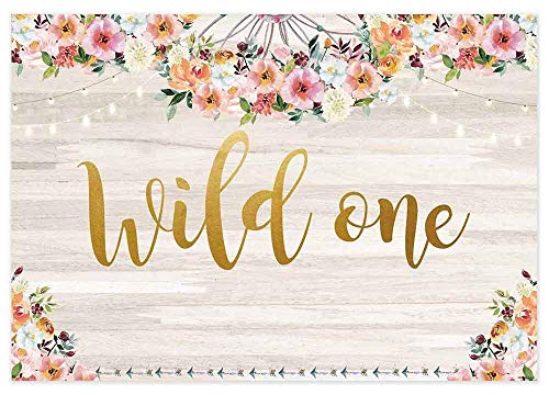 Book Cover Allenjoy 7x5ft Boho Wild One Floral Wood Backdrop for Girls 1st Birthday Decorations Bohemian Themed Party Background Child 1st First Bday Banner Photo Booth Props