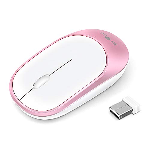 Book Cover Slim Wireless Mouse, ZCOONE Computer Mouse 2.4G Silent Click Cordless Optical Mice with USB Receiver for Laptop, MacBook, Desktop, PC, Notebook- White and Pink