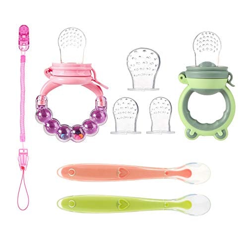 Book Cover Baby Food Feeder Set Silicone Fruit Rattle Feeders Pacifier Infant Teething (Pink)