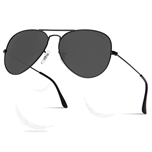 Book Cover LIVHO Classic Aviator Sunglasses for Women Men Polarized,Metal Frame Mirror UV Lens Protection(Black Grey, 58)