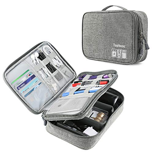 Book Cover Universal Electronics Accessories Organizer, Waterproof Portable Cable Organizer Bag,Travel Gear Carry Bag for Cables Hard Driver (Grey)