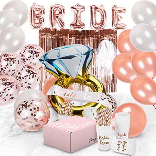 Book Cover Bachelorette Party Decorations | Bridal Shower Supplies Kit - Bride to Be Sash, Cups, Straws, Veil, Banner, Balloons, Rose Gold Curtains & Decor Accessories