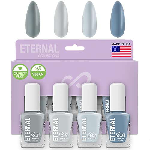 Book Cover Eternal Gray Nail Polish Set for Women (MINIMALIST) - Light Nail Polish Set for Girls - Lasting & Quick Dry Natural Nail Polish Kit for Home DIY Manicure & Pedicure - Made in USA, 13.5mL (Set of 4)