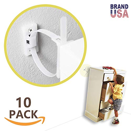 Book Cover Furniture Straps (10 Pack) Baby Proofing Anti Tip Furniture Anchors Kit, Cabinet Wall Anchors Protect Toddler and Pet from Falling Furniture, Adjustable Child Safety Straps Earthquake Resistant
