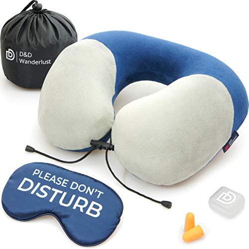 Book Cover Neck Pillow for Airplane Travel - 100% Pure Memory Foam Travel Pillows for Airplanes with Comfortable & Breathable Cover. Flight Pillow Travel Kit with Reversible Silk Eye Mask, Earplugs and Bag