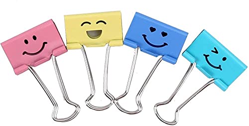 Book Cover 35 Pack Medium Paper Clips (1.25 inch/32mm), Smiling Face Binder Clips, Assorted Colors (1.25 inch)