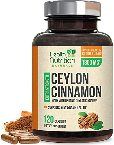 Book Cover Certified Organic Ceylon Cinnamon (Made with Organic Ceylon Cinnamon) 1800mg - Organic Sri Lanka Ceylon Cinnamon Powder Caps - Made in USA - Best Vegan Blood Sugar Support Supplement - 120 Capsules
