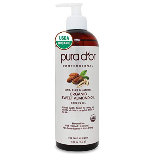 Book Cover PURA Dâ€™OR Carrier Oil: Organic Sweet Almond Oil (473 mL) USDA Certified Organic 100% Pure & Natural Soothing Oil for Skin & Face