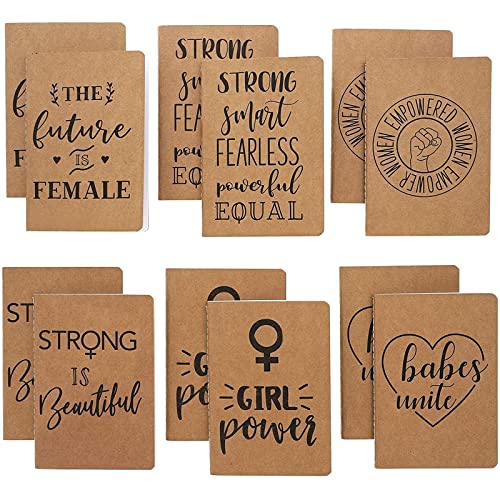 Book Cover 12 Pack Feminist Kraft Paper Journal with Lined Pages, 40 Sheets Each (4 x 5.7 In)
