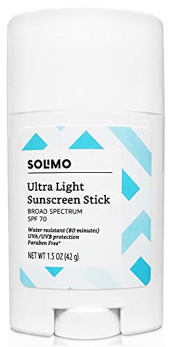 Book Cover Amazon Brand - Solimo Ultra Light Sunscreen Stick, Broad Spectrum SPF 70, 1.5 oz