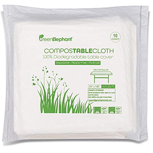 Book Cover GREEN ELEPHANT 100% Compostable All-Purpose Drop Cloth, Disposable Eco-Friendly Rectangular Transparent White Waterproof Tablecloth. 10 Pack - Small 4.5' X 9' ASTM D6400 and Ok Compost