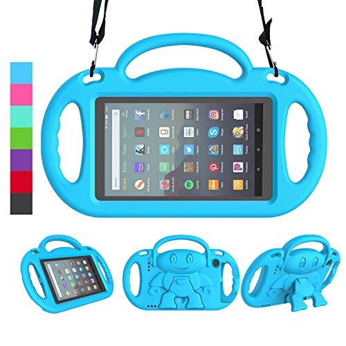 Book Cover LEDNICEKER Kids Case for All-New Fire 7 Tablet (9th Generation - 2019 Release) - Shockproof Handle Friendly Kids Stand Case with Shoulder Strap for Amazon Fire 7 2019 and 2017 (7 Inch Display), Blue