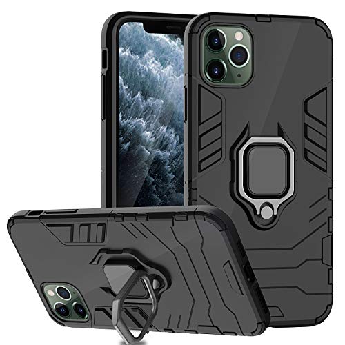 Book Cover Ferilinso Case for iPhone 11 Pro Cases, Stylish Dual Layer Hard PC Back Case with Ring Grip Kickstand & Support Magnetic Car Mount Function Cover for iPhone 11 Pro Case (Black)
