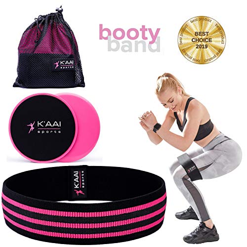 Book Cover K'AAI SPORTS Fabric Resistance Band and Core Sliders Set - Anti Slip Exercise Band for Legs, Abs and Butt for Women. Booty Band for Gym or Home Workout. Hip Circle Bands for Lunges and Squats (M)
