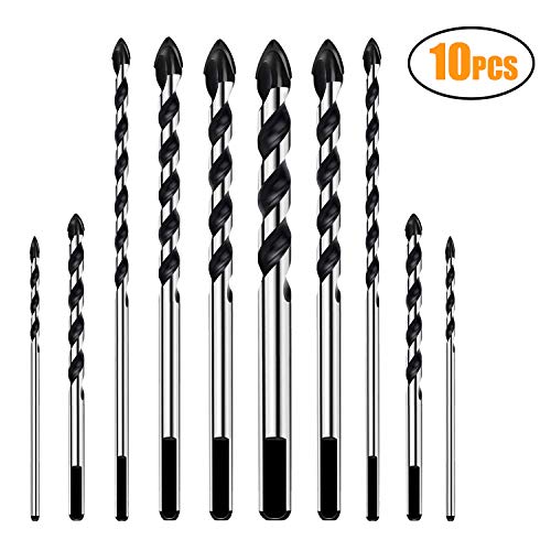 Book Cover Masonry Drill Bits, ZINMOND 10 Piece Tile Drill Bits Set,Glass Drill and Concrete Drill Bit, Tungsten Carbide Material Drill Bit for WALL, BRICK, MARBLE, PLASTIC, WOOD, MIRRORS, CINDER BLOCK,etc.