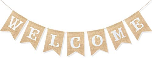 Book Cover Uniwish Welcome Banner Sign Garland Wedding Baby Shower Classroom Party Decorations Vintage Rustic Burlap Hanging Bunting Home Décor