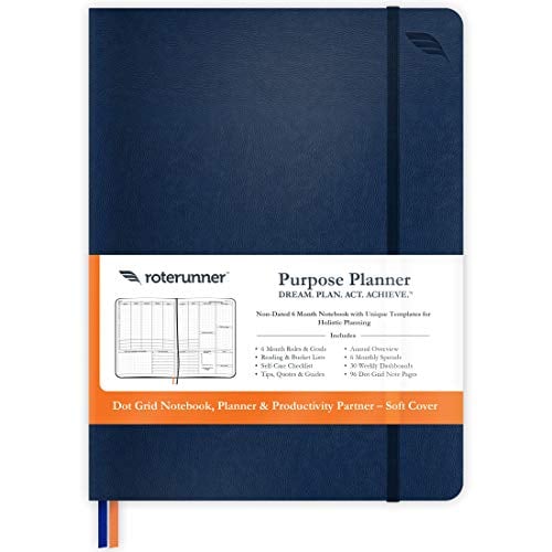 Book Cover Purpose Planner Undated Monthly Weekly Daily Productivity Journal 2021 Optimised Life, Goal Setting & Business Tool for Academic Student, Professionals, Mums - Holistic Day Organiser Notebook (Navy Soft Cover)