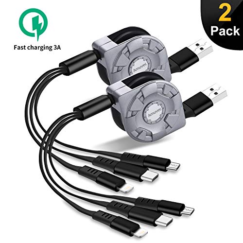 Book Cover Amuvec 3 in1 USB Charging Cable, Multi Retractable Fast Charger Cord Connector with Phone/Type C/Micro USB Port Adapter, Compatible with Tablets/Samsung Galaxy/Google Pixel/LG and More(2Pack/2.7FT)