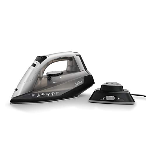Book Cover Sunbeam Cordless or Corded 1500-Watt Anti-Drip Ceramic Hybrid Clothes Iron with Vertical Steam and Auto-Off Function (GCSBNC-200), Grey