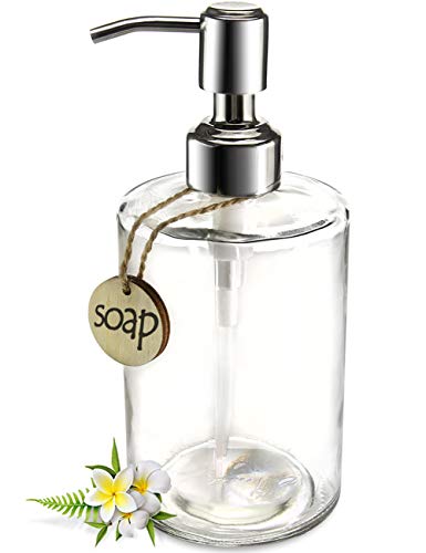 Book Cover JASAI 16OZ Cylinder Glass Soap Dispenser with Rust Proof Stainless Steel Pump, Refillable Bathroom Soap Dispenser for Hand Soap, Dish Soap, Liquid Soaps and Kitchen (Clear)