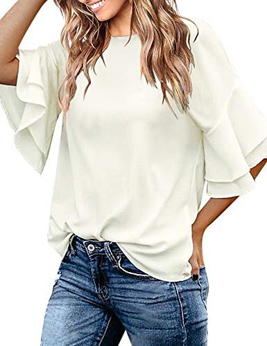 Book Cover Luyeess Women's Casual Blouse Half Bell Sleeve Crewneck Keyhole Tunic Top Shirt