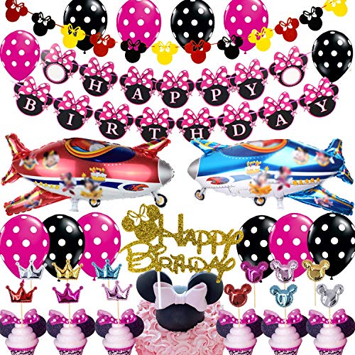 Book Cover Minnie Mouse Party Decorations Supplies Minnie Birthday Banner for Girls 1st 2nd 3rd Baby Shower