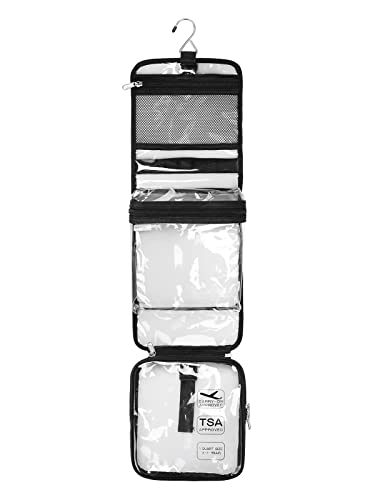 Book Cover Hanging Toiletry Bag TSA Approved Clear Toiletry Bag for Women and Men 2 in 1 Removable TSA Liquids Travel Bag Waterproof Carry On Airline 3-1-1 Compliant Bag Quart Sized Luggage Pouch (Clear)