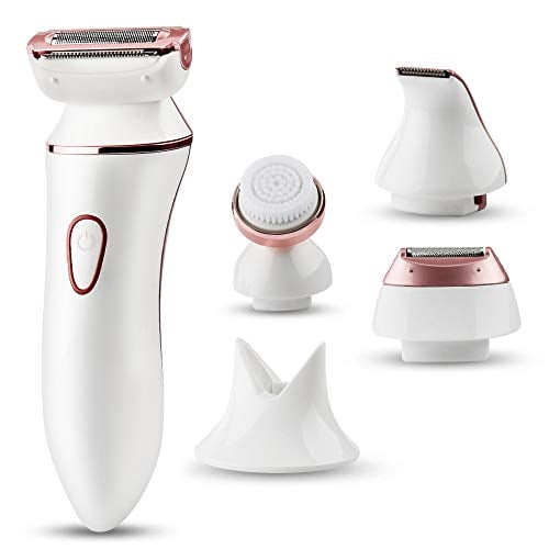 Book Cover Kuyang 4 IN 1 Electric Razor for Women, USB Rechargeable Electric Shaver for Women, Cordless Electric Epilator with 3 Different Razor Head 1 Facial Cleansing Brush, Wet or Dry Use