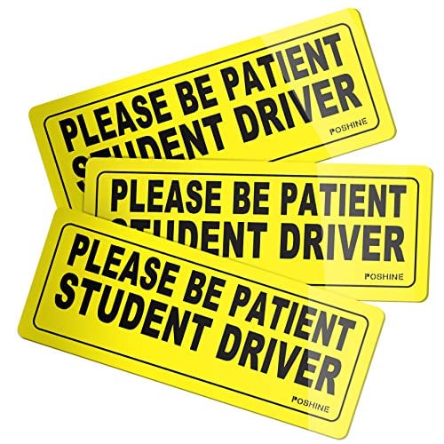 Book Cover POSHINE Student Driver Magnet Car Signs - Reflective Vehicle Car Sign Bumper Sticker for New Driver (Set of 3)