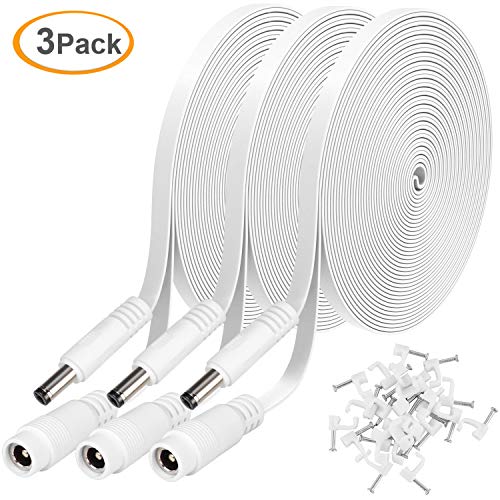 Book Cover 3 Pack DC Power Extension Cable 20ft 2.1mm x 5.5mm Compatible with 12V DC Adapter Cord for CCTV IP Camera, LED, Car - White